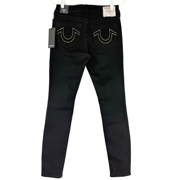 True Religion Women's Jennie Big T Mid Rise Lurex Black Skinny Jeans Size 26 NWT - Picture 2 of 11